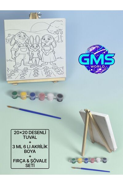 GMS WORLD EĞLENCELİ DESENLER 20X20 ETKİNLİK TUVAL SETİ (TUVAL+3 ML 6 LI AKRİL...