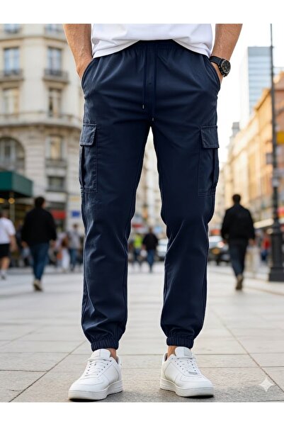 Wise&Go Store Παντελόνι Cargo με τσέπες, βαμβακερό Lycra, ελαστικό στη μέση κ...