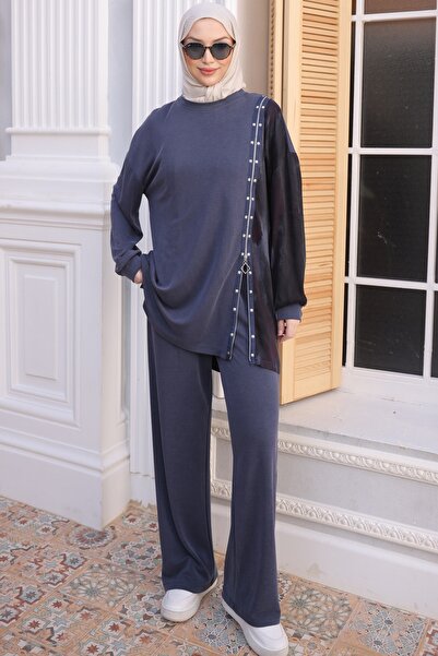 İmajButik Σετ παντελονιού σε μπλε ναυτικό χρώμα με λεπτομέρεια από φερμουάρ σ...