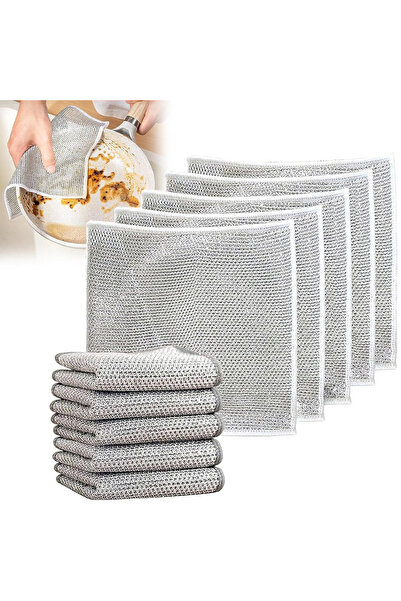 OEM Set de 6 lavete abrazive reutilizabile, 20x20cm, Argintii, Utilizare umed...