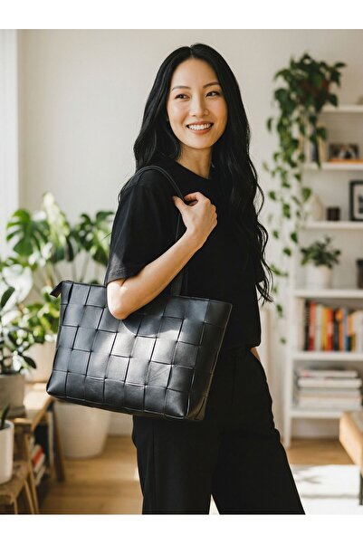 SANAT Ειδικής σχεδίασης τσάντα ώμου από 100% γνήσιο δέρμα Intrecciato