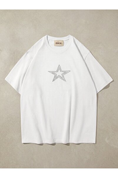 NİCE Μπλουζάκι Unisex με στάμπα Star Stroke Stone σε λευκό χρώμα