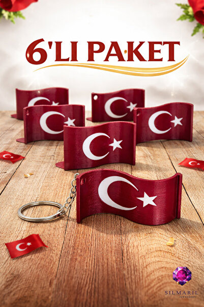Silmaril Store Σετ 6 τεμαχίων μπρελόκ με τουρκική σημαία και αστέρι, κυματιστ...