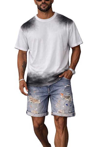 Casa Shop Tricou bărbătesc alb ombre degrade, croială regulară, Casa Shop, mă...