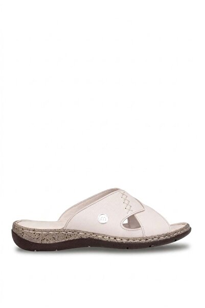 Mammamia D26YT-1355 Γυναικείες πλακέ παντόφλες από γνήσιο δέρμα σε κρέμα