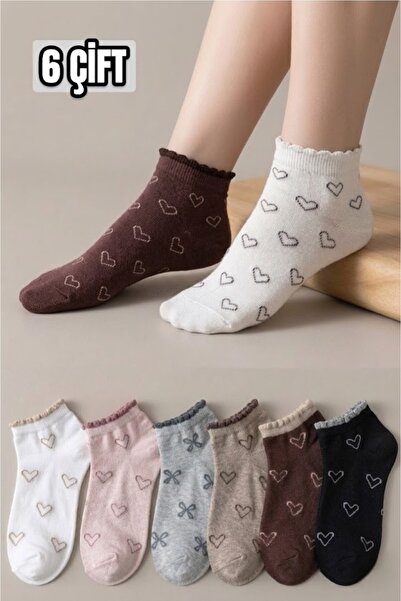Esinti 6 Pairs Women's Ankle-Length Pastel Colored Heart Patterned Booties So...