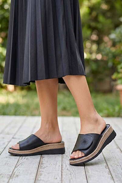 Ayakkabı Fuarı Elit 26YRhm440 Γυναικείες ορθοπεδικές φλατ παντόφλες από γνήσι...