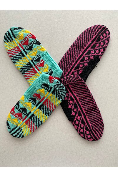 Çetik Hand-Knitted Patterned Colorful Booties with Dowry Decoration 2 Pieces ...