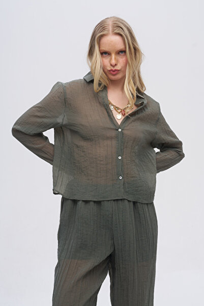 Orfeo Negro Classic Collar Transparent Shirt with Line Texture