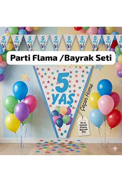 ÇEÇEN HOME Σετ 10 μπλε σημαιών γενεθλίων για 5χρονους, με σχέδια αστεριών και...