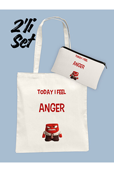 Hayali Şeyler Reverse Face Emotions I Feel Anger Bag and Pen Holder Set of 2