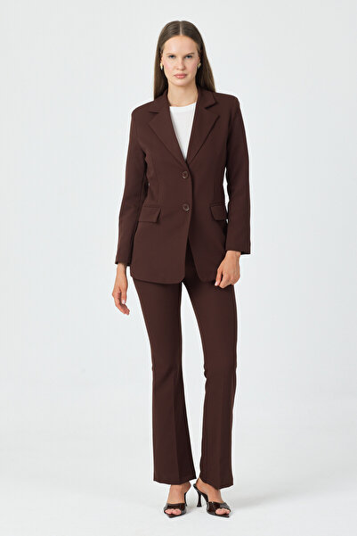 pembekurdelem Γυναικείο Σετ Σακάκι-Παντελόνι Καφέ
