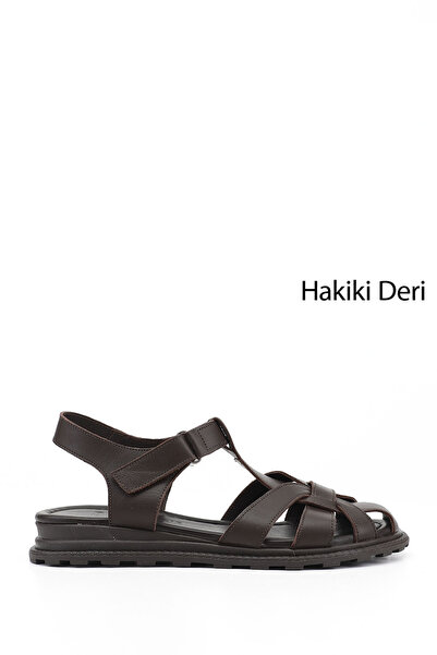 GÖNDERİ(R) Γυναικεία καφέ αντίκα σανδάλια από γνήσιο δέρμα με κλειστή μύτη κα...