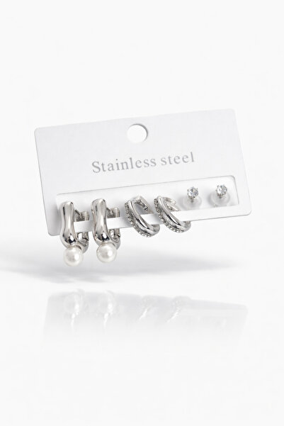 serelya Steel Silver Color Women's Earring Set