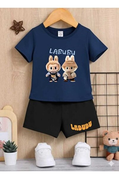 Nice Clothes تي شيرت صيفي للأطفال شورت يونيسكس (طباعة لابوبو مكونة من قطعتين)