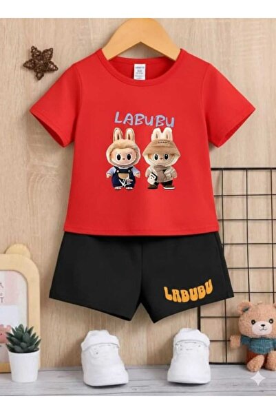 Nice Clothes تي شيرت صيفي للأطفال شورت يونيسكس (طباعة لابوبو مكونة من قطعتين)