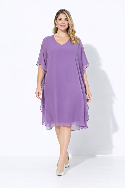 Şans Γυναικείο βραδινό φόρεμα σιφόν σε μεγάλο μέγεθος λιλά, διακοσμημένο με π...