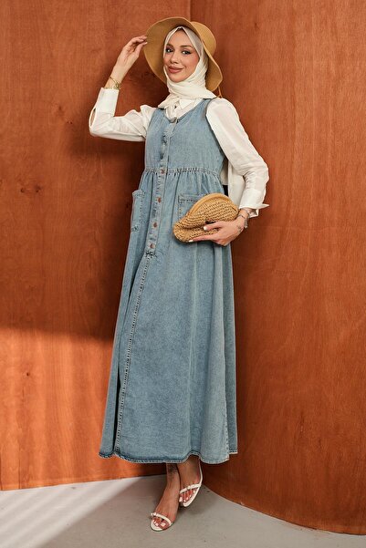 İmajButik Μπλε τζιν τζιλέτα με τσέπες με κουμπιά