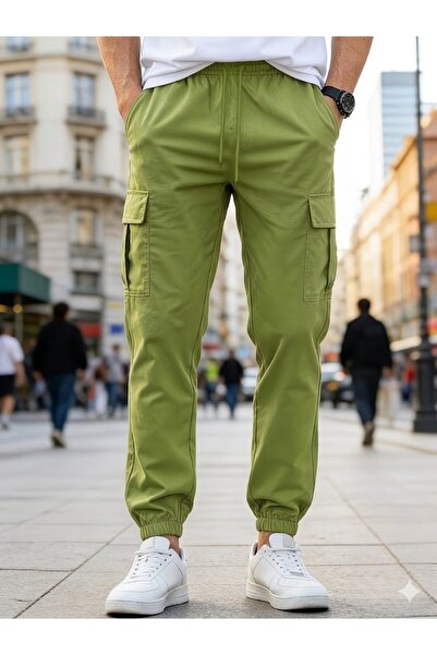 SERAZAT Παντελόνι Cargo με τσέπες, βαμβακερό Lycra, με ελαστικό τελείωμα στα ...