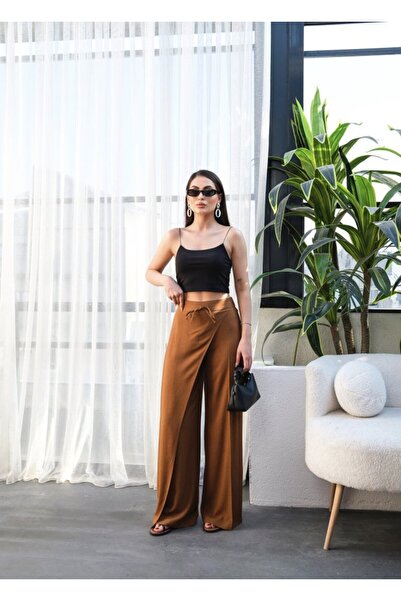 Wear Up Linen Wide Leg Trousers with Cross Piece Elastic and Lacing on the Front