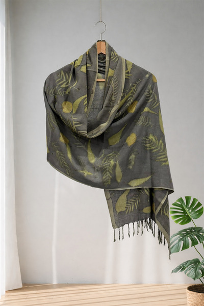 Defne&Apollon İpekçilik 100% Peace Silk Handwoven Ecoprint - Natural Print Sh...