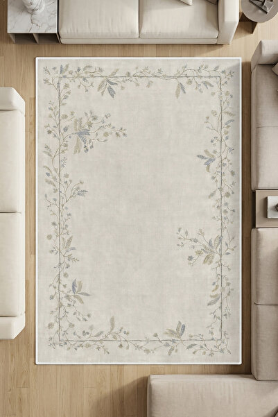 Decomia Home Dijital Kaymaz Yıkanabilir Renkli Çiçek Desenli Salon Halısı Mut...