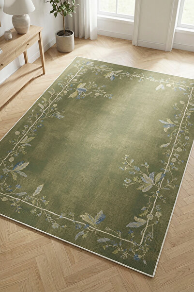 Decomia Home Dijital Kaymaz Yıkanabilir Renkli Çiçek Desenli Salon Halısı Mut...