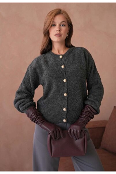 fuşyha butik Crew Neck Button Detailed Knitwear Jacket