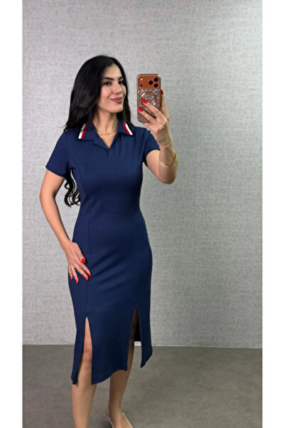 Wear Up Γυναικείο φόρεμα με λαιμόκοψη πόλο και διπλό σκίσιμο Μοντάλ Ύφασμα Mi...