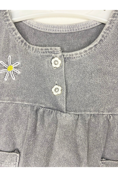 ASLİN STORE Bee and Flower Embroidered Pocket Detailed Denim Soft Jeans Baby Girl Top and Bottom Set