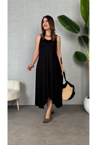 özssa DİNÇ STORE 44 Γυναικείο φόρεμα από υφαντό ύφασμα με λαιμόκοψη V και ασύ...