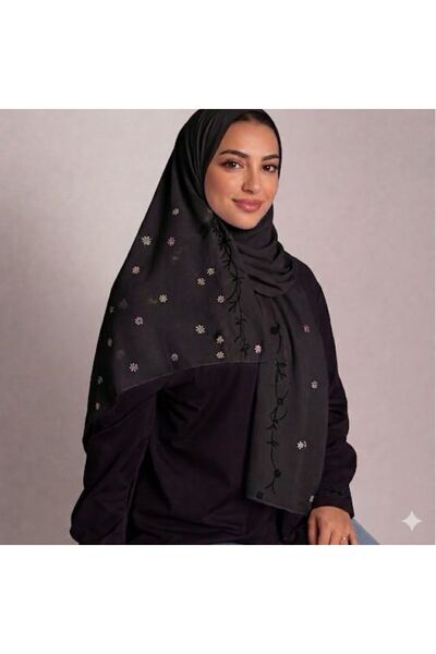 Veil Designer طرحة بوال بقماش ياباني تطريز .زهور ملونه ابيض المقاس : 60 * 190