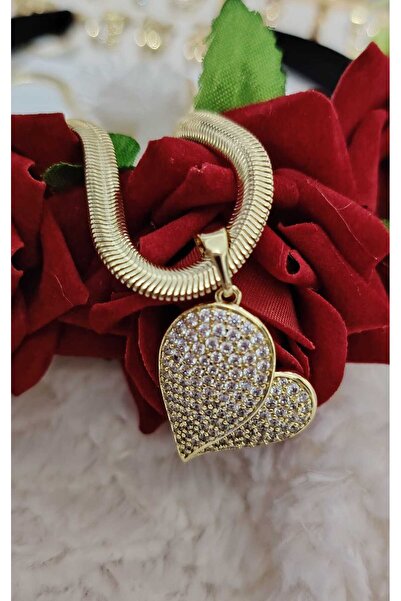 OEM Επιχρυσωμένο κολιέ με καρδιά, αλυσίδα φίδι, 50 εκ.