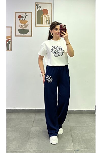 bydenizcollection Tshırt Ve Pantolon Altı Çiçek Nakışlı Beli Lastik Ve Cep De...