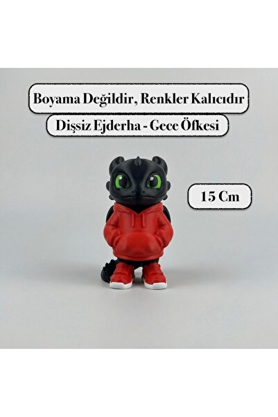 3DcraftTr Dişsiz Ejderha Figürü Gece Öfkesi 3D Dekoratif Biblo 15 cm "Boyama ...