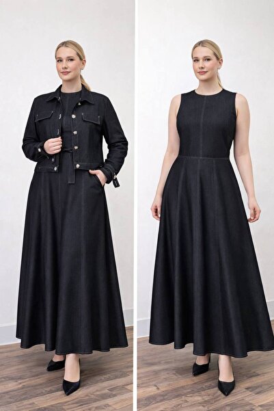 İLGEN FASHİON Μαύρο Τζιν Σετ Φόρεμα-Σακάκι – Συνδυασμός 2 τεμαχίων, Εσωτερικό...