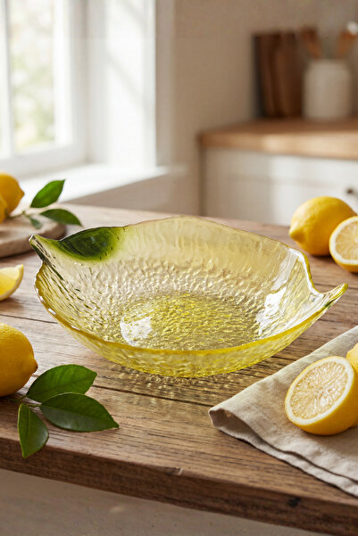 morlimon Citrina Limon Formlu 20 Cm Cam Çerezlik & Meyvelik Sunum Tabağı