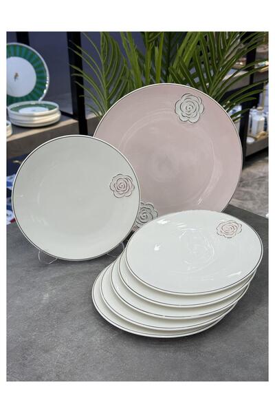 Doğudeko Luxury Porcelain Rozsa 7 Piece Cake Set