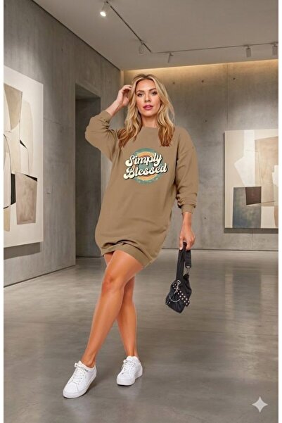 Wear Up Γυναικείο μακρυμάνικο φόρεμα με λαιμόκοψη με γράμματα βισκόζης με δύο...