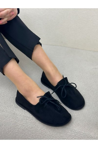 ERVANIN BUTİĞİ Black Suede (Gavin) Lace Detail Women's Casual Shoes