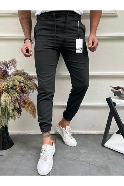 MODAMESTO Men's Anthracite Slim Fit Elastic Waist Elastic Cuffs Jogger Pants