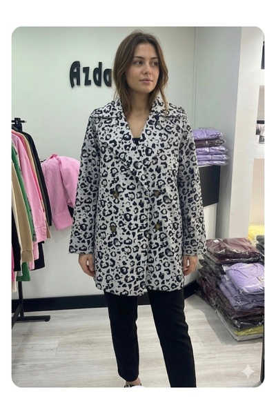 Azda Trençkot,leopar desenli Ara boy trençkot