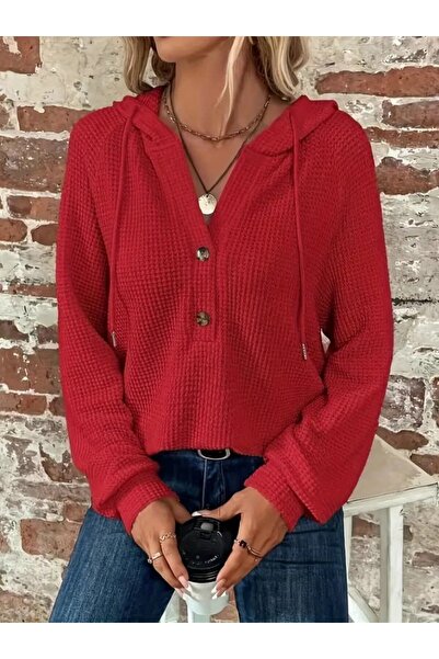 Wear Up Γυναικεία μπλούζα με μακρυμάνικο κουκούλα με κουμπιά και κορδόνια μπρ...