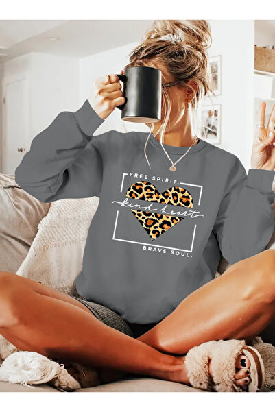 Wear Up Γυναικεία μακρυμάνικη μπλούζα με λαιμόκοψη με στάμπα βισκόζης με δύο ...