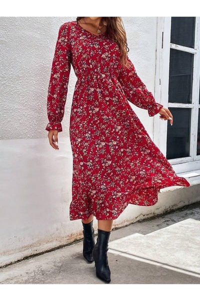 Iuliashop Rochie midi Amalia florală roșie - M