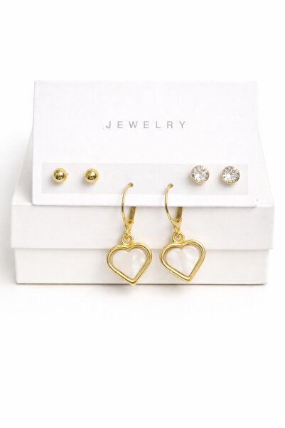 MakeWell Bow Star Heart Flower Detailed Gold Color Earring Set with Hoop Dang...