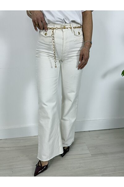 SİSTA MODA 8158 Chain Belt, Front Mini Pocket Detail, Wide Leg Jeans