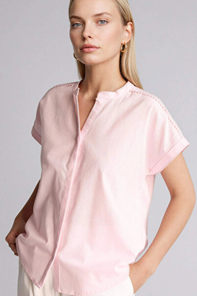 DeFacto H1357Axpn74 Pink Regular Fit Crew Neck Flared Cotton Short Sleeve Shirt