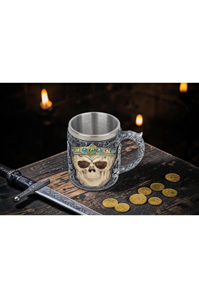 e-life shop 3D Gotik Kurukafa Kral Tasarımlı Kupa Paslanmaz Çelik İç Hazneli ...