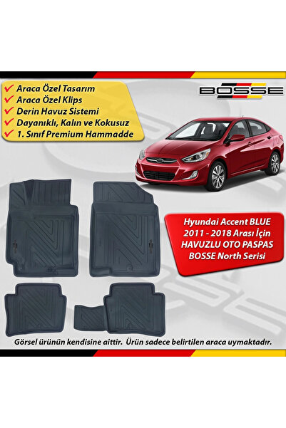 BOSSE North Hyundai Accent Blue Paspas Araca Özel 2011 - 2018 Arası İçin Deri...